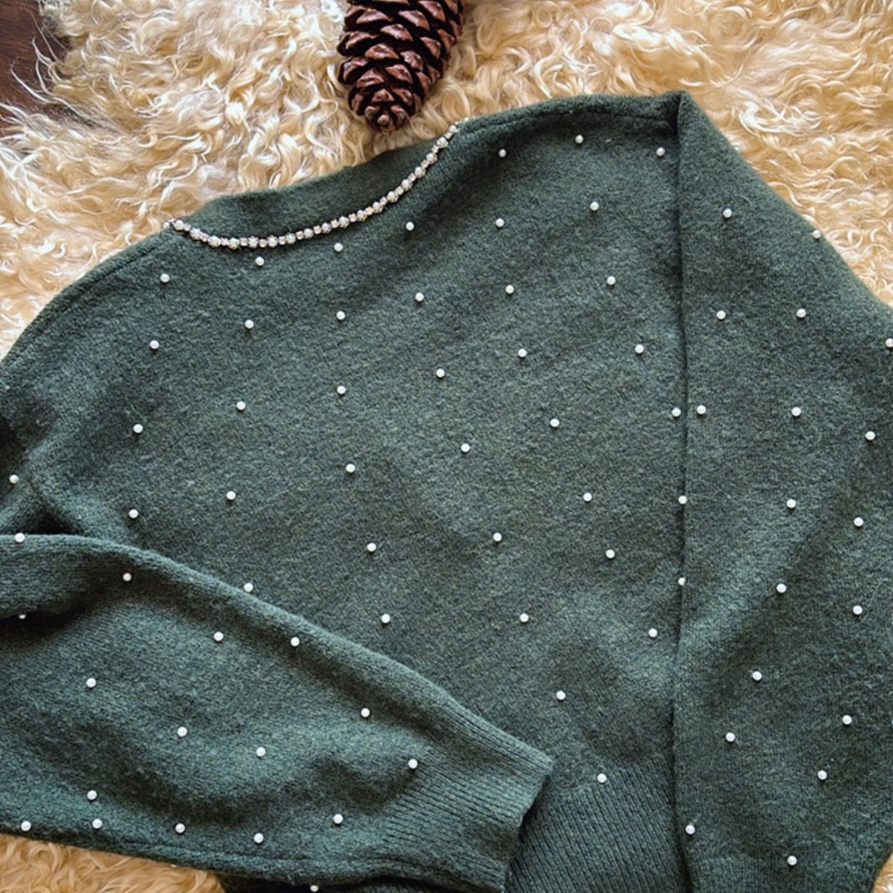 Zara Dark Green Cardigan with Pearl Details - Picture 5 of 6